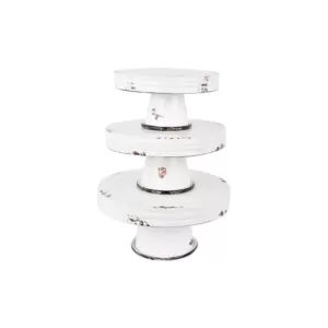 3R Studios Distressed White Metal Cake Stand