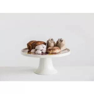 3R Studios Single-Tier White Stoneware Cake Stand with Multicolor Flowers