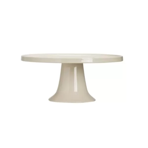 3R Studios Single-Tier White Stoneware Cake Stand with Multicolor Flowers