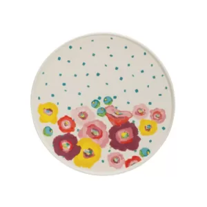 3R Studios Single-Tier White Stoneware Cake Stand with Multicolor Flowers