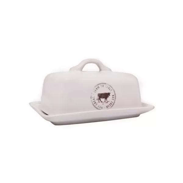 3R Studios 4 oz. White Stoneware Butter Dish (Set of 2 Pieces)