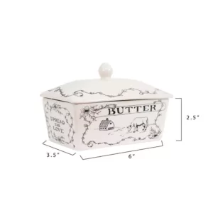 3R Studios 4 oz. White and Black Stoneware Butter Dish with Lid