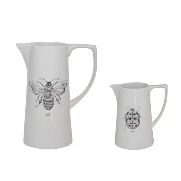 3R Studios 64 fl. oz. White Ceramic Pitcher with Bee Image