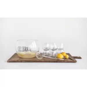 3R Studios 6.5 qt. Clear Glass "Celebrate" Punch Bowl with Ladle and 8 Glasses