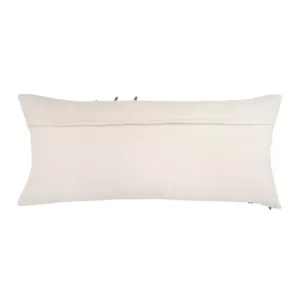 3R Studios White with Green Accents Handwoven Lumbar 36 in. x 16 in. Throw Pillow