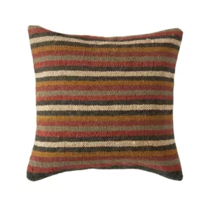 3R Studios Multicolor Striped Kilim Jute and Wool Blend 18 in. x 18 in. Throw Pillow