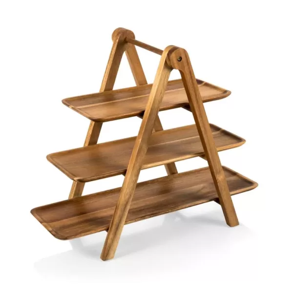 Picnic Time Serving Ladder Acacia 3-Tiered Serving Station Set