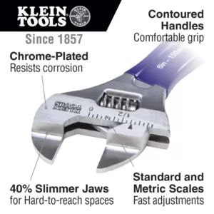 Klein Tools Slim-Jaw Adjustable Wrench, 4 in.