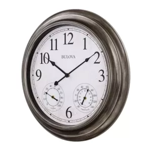 Bulova Indoor/Outdoor Molded Silver Tone Case 20 in. Round Wall Clock