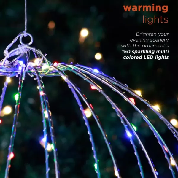 Alpine Corporation 16 in. Diameter Foldable Metal Sphere Ornament with Multi-Colored LED Lights