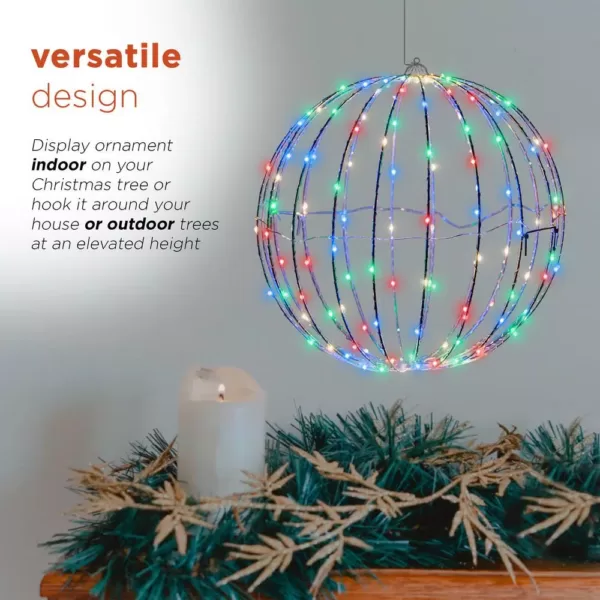 Alpine Corporation 16 in. Diameter Foldable Metal Sphere Ornament with Multi-Colored LED Lights