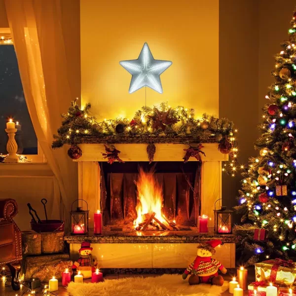 Alpine Corporation 19 in. Tall Christmas 3D Hanging Star Ornament Decoration with LED Lights