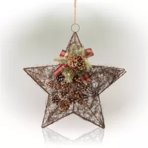 Alpine Corporation 20 in. Tall Hanging Rustic Pinecone Christmas Star Decor