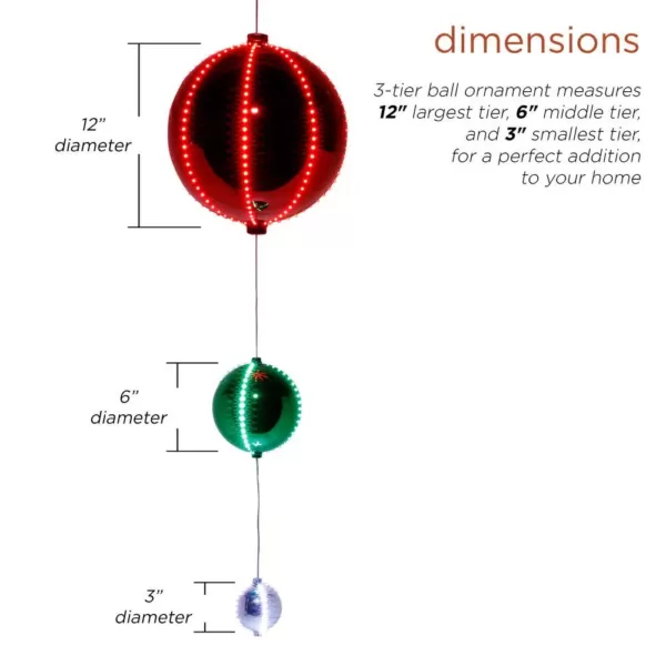 Alpine Corporation 3-Tier Indoor/Outdoor Hanging Christmas Ornaments With Chasing LED Lights