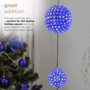 Alpine Corporation 37 in. Tall 3-Tier Christmas Ornaments With Chasing Blue and White LED Lights