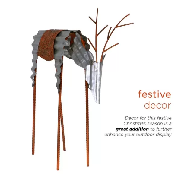 Alpine Corporation 20 in. Tall Metal Rustic Grazing Reindeer Christmas Decoration