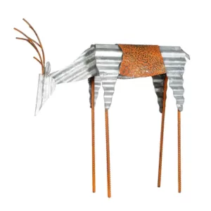 Alpine Corporation 20 in. Tall Metal Rustic Grazing Reindeer Christmas Decoration