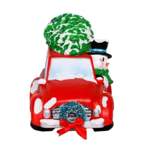 Alpine Corporation Snowman in Red Woody Car Decor with LED Lights