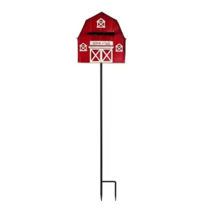 Alpine Corporation 54 in. Tall Metal Letters to Santa Red Barnhouse Mailbox Garden Stake