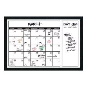 Amanti Art White Calendar 38 in. W x 26 in. H Framed Glass Dry Erase Board