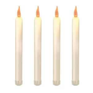 LUMABASE Flameless 9.25 in. Off White with Amber Glow Plastic Tapered Candles (4 Count)