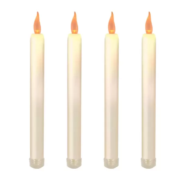 LUMABASE Flameless 9.25 in. Off White with Amber Glow Plastic Tapered Candles (4 Count)