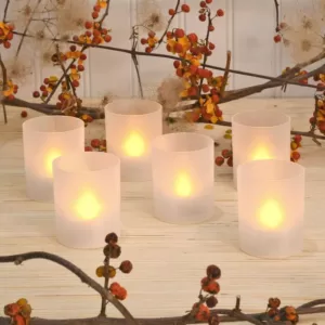 LUMABASE Flameless Votive Candles 2.25 in. Amber Plastic Frosted Holders (6 Count)