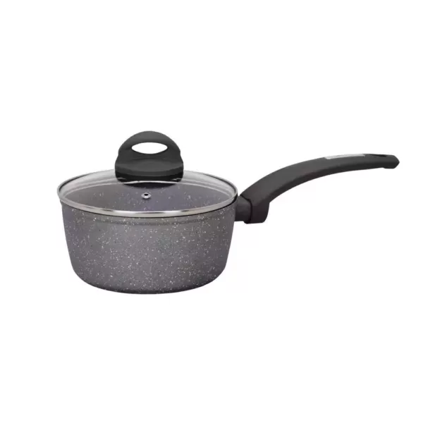 AMERCOOK Lava Stone 1.5 qt. Aluminum Nonstick Sauce Pot in Gray with Glass Lid