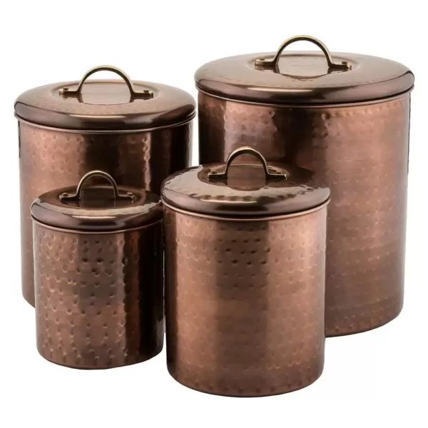 Old Dutch 4-Piece Hammered Antique Copper Canister Set