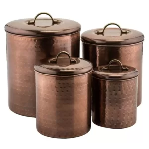 Old Dutch 4-Piece Hammered Antique Copper Canister Set