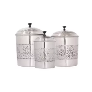 Old Dutch Victoria 3-Piece Antique Pewter Embossed Steel Canister Set