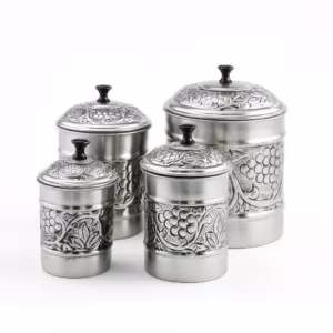 Old Dutch 4-Piece Antique Pewter Embossed 