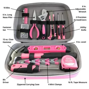 Apollo Household Tool Kit in Designer Case, Pink,(63-Pieces)