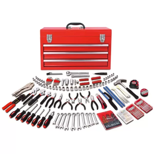 Apollo All Purpose Mechanics Tool Kit in 3-Drawer Steel Tool Box (300-Piece)