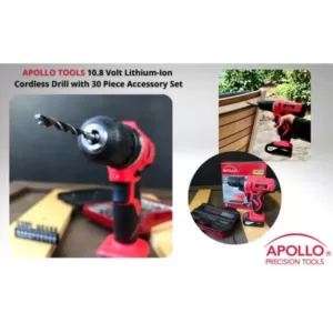 Apollo 10.8-Volt Lithium-Ion Cordless 3/8 in. Drill with Accessory Set (30-Piece)