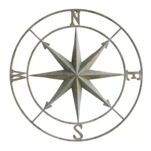 3R Studios 41 in. x 41 in. Distressed Aqua Iron Metal Wall Compass