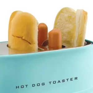 Nostalgia Retro Series 2-Slice Aqua Long Slot Hot Dog and Bun Toaster with Crumb Tray and Mini Tongs