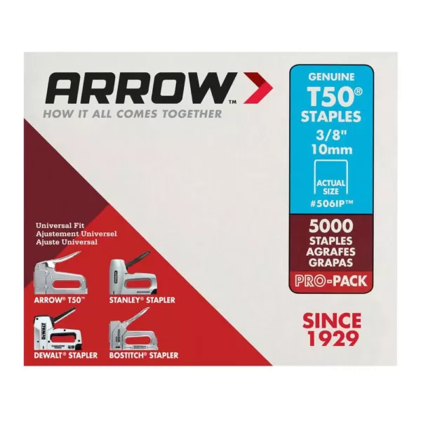 Arrow T50 3/8 in. Leg x 3/8 in. Crown Galvanized Steel Staples (5,000-Pack)