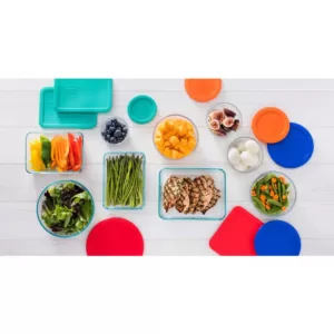 Pyrex Simply Store 18-Piece Glass Storage Set with Assorted Colored Lids