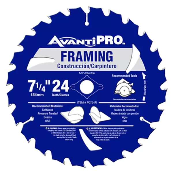 Avanti Pro 7-1/4 in. x 24-Tooth Carbide Framing Saw Blade