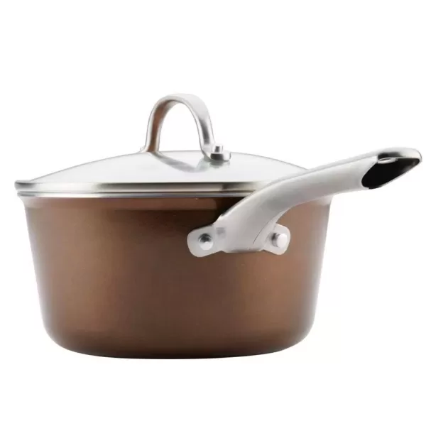 Ayesha Curry Home Collection 3 qt. Aluminum Nonstick Sauce Pan in Brown Sugar with Glass Lid