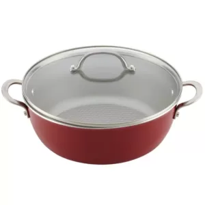 Ayesha Curry Home Collection 7.5 qt. Aluminum Nonstick Stock Pot in Sienna Red with Glass Lid