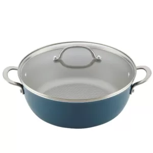 Ayesha Curry Home Collection 7.5 qt. Aluminum Nonstick Stock Pot in Twilight Teal with Glass Lid