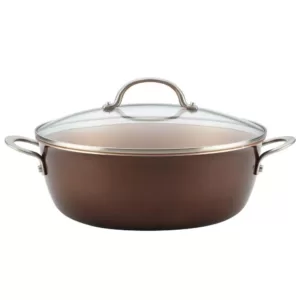 Ayesha Curry Home Collection 7.5 qt. Aluminum Nonstick Stock Pot in Brown Sugar with Glass Lid