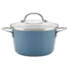 Ayesha Curry Home Collection 4.5 Qt. Twilight Teal Porcelain Enamel Non-Stick Covered Saucepot