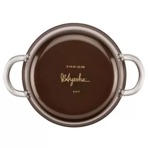 Ayesha Curry Home Collection 4.5 Qt. Brown Sugar Porcelain Enamel Non-Stick Covered Saucepot