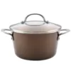 Ayesha Curry Home Collection 4.5 Qt. Brown Sugar Porcelain Enamel Non-Stick Covered Saucepot