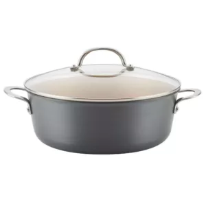 Ayesha Curry Home Collection 7.5 qt. Hard-Anodized Aluminum Nonstick Stock Pot in Charcoal Gray with Glass Lid