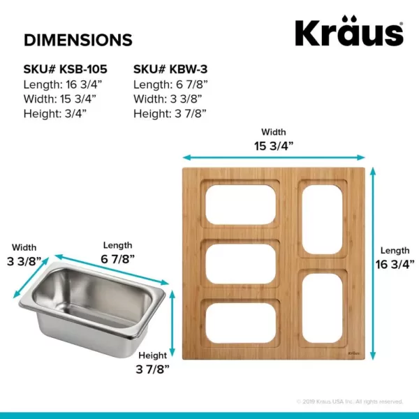 KRAUS 16.75 in. Workstation Kitchen Sink Serving Board Set with Stainless Steel Mixing Bowl and Colander