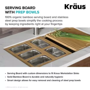 KRAUS 16.75 in. Workstation Kitchen Sink Serving Board Set with Stainless Steel Mixing Bowl and Colander